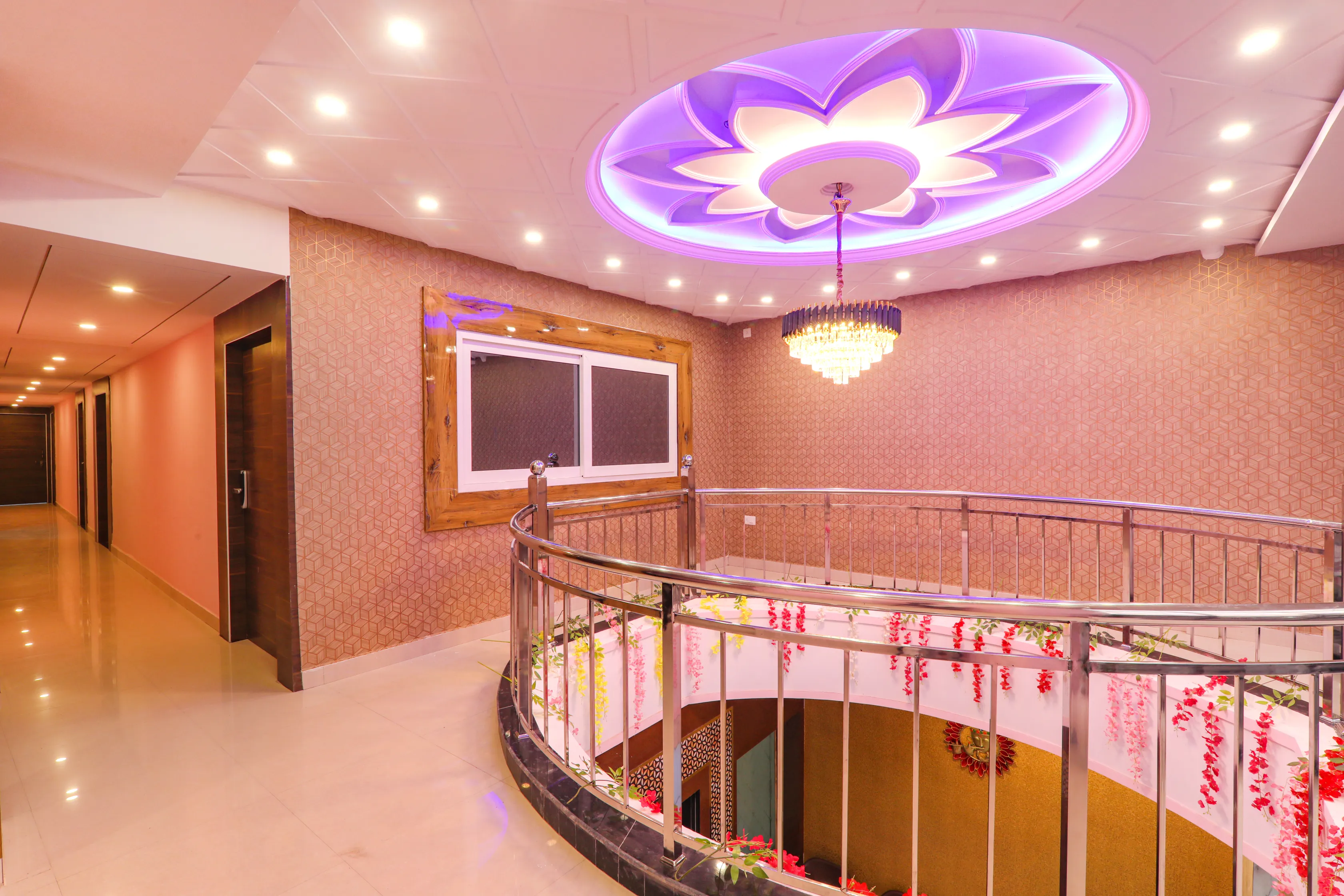 Guest floor corridor and staircase at Hotel Nikunj