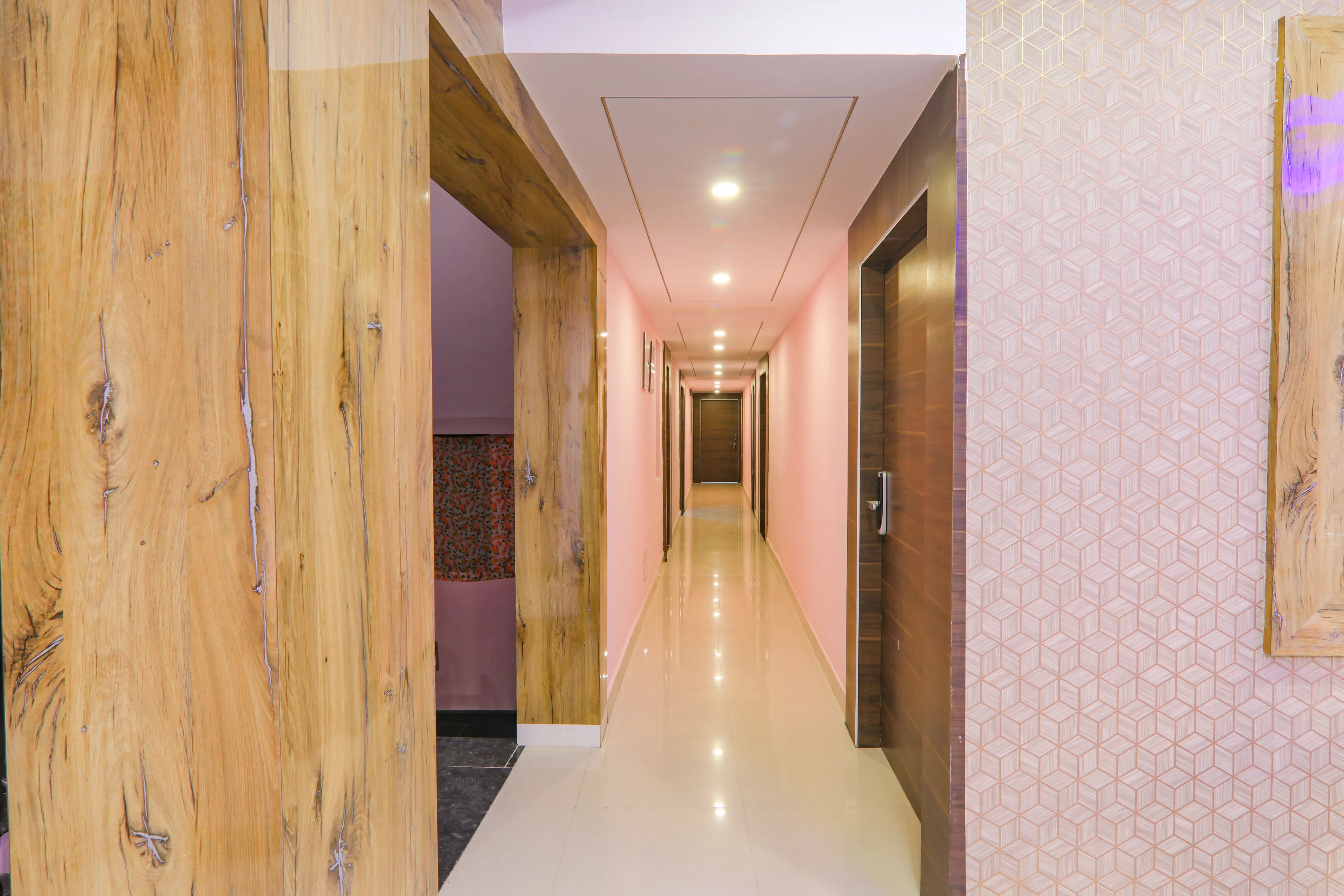 Guest room corridor at Hotel Nikunj